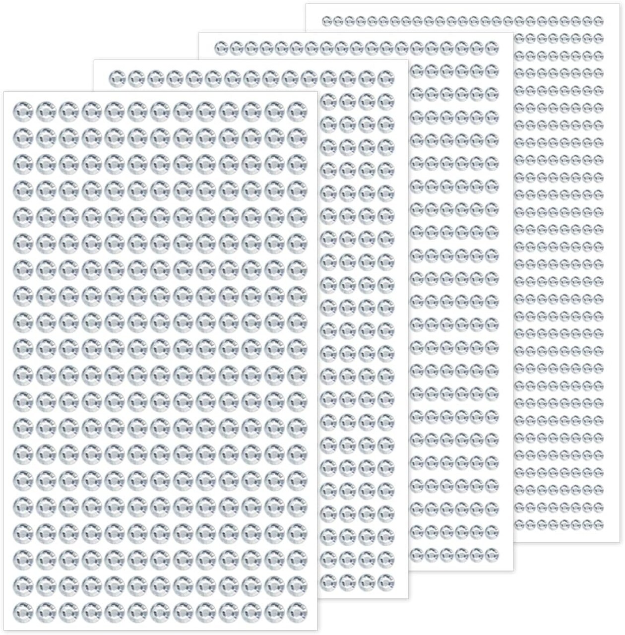 1799 Gem Stickers for Crafts – Self-Adhesive Rhinestones in 4 Sizes, White & Silver Acrylic Bling for Kids’ DIY Projects